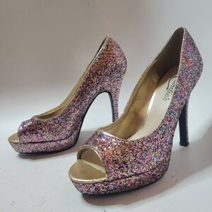 Candies Glitter Peep Toe Heels